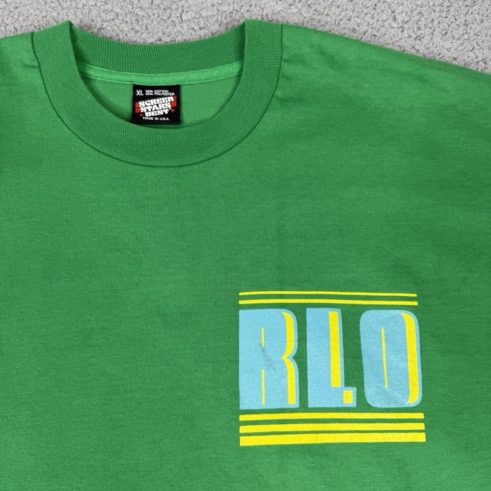 Vintage RLO T Shirt Mens XL Green Screen Stars USA Single Stitch 80s 90s Globe